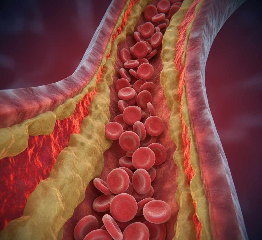 Illustration of artery damage and inflammation caused by excessive alcohol