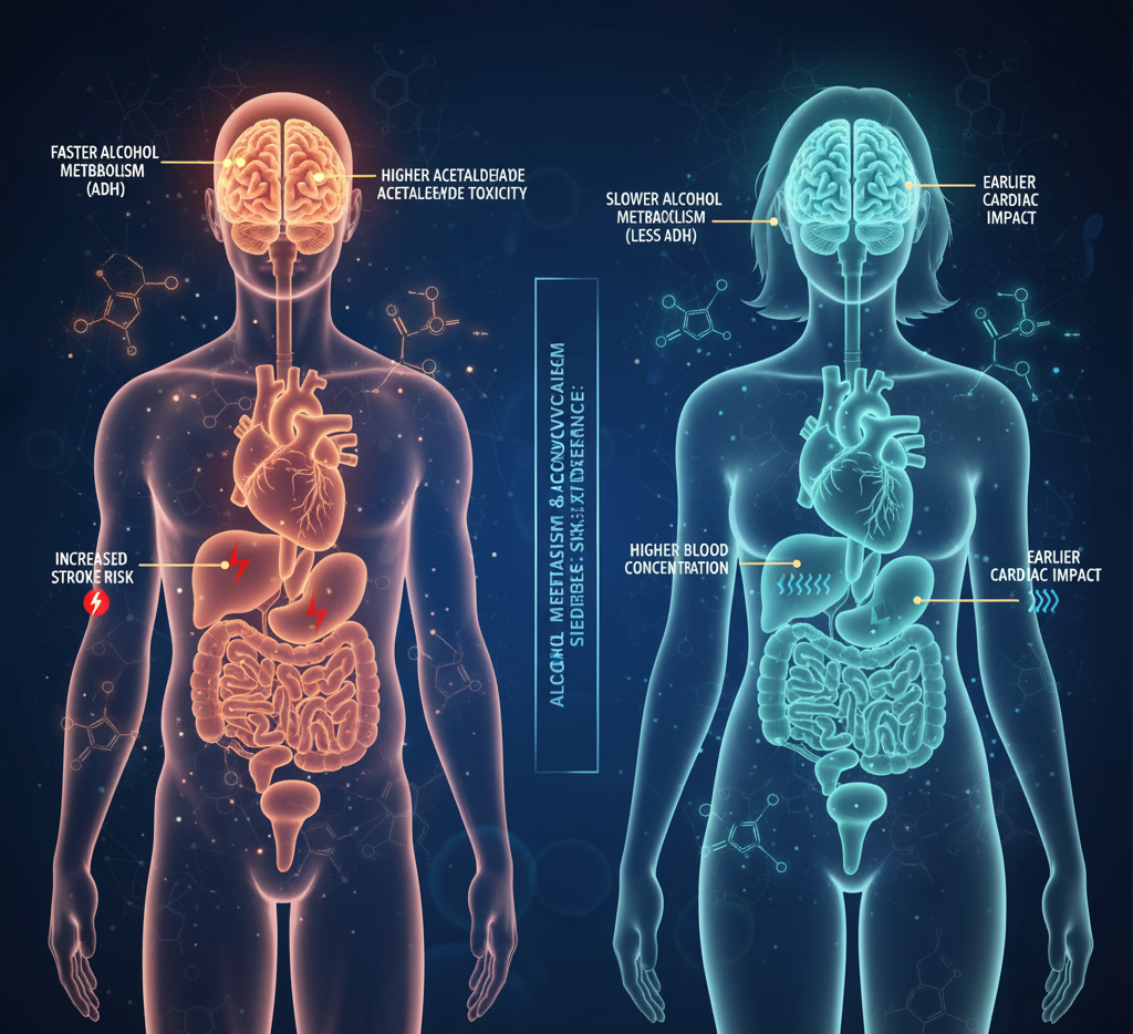 Comparison of alcohol effects on male and female brain and heart health