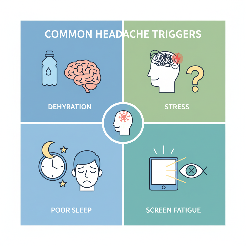 Common headache triggers like dehydration, stress, and lack of sleep