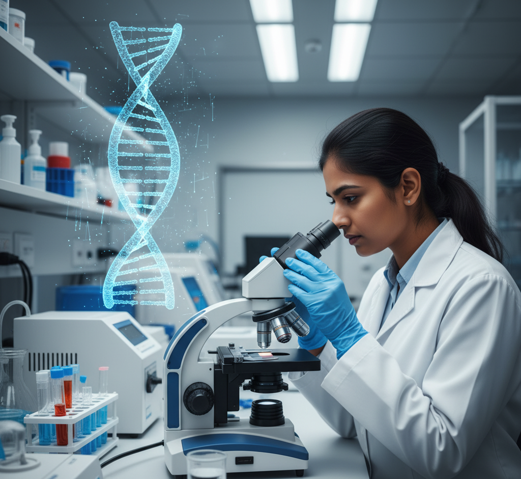 Fertility lab technician performing sperm DNA fragmentation test
