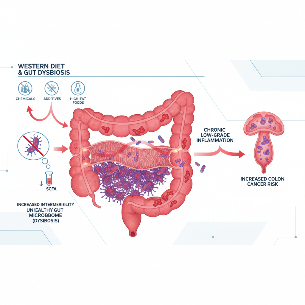 Diagram showing how ultra-processed foods affect colon health