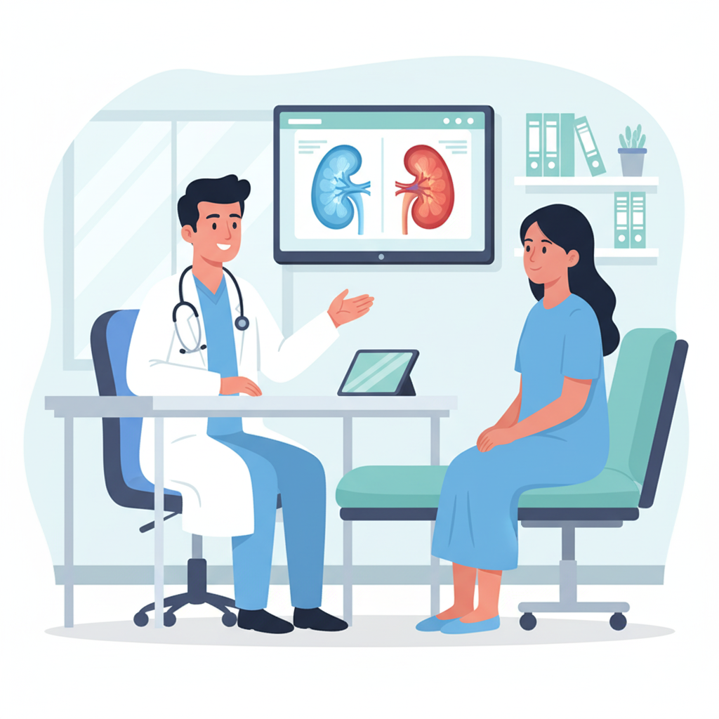 Indian patient consulting doctor for kidney symptoms