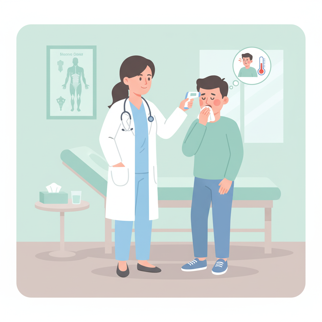 Patient consulting doctor for flu symptoms
