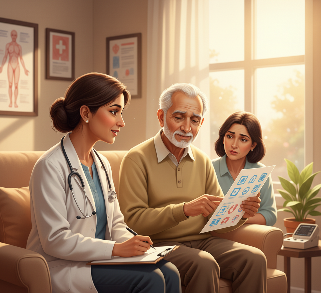 Doctor performing cognitive test with a senior patient