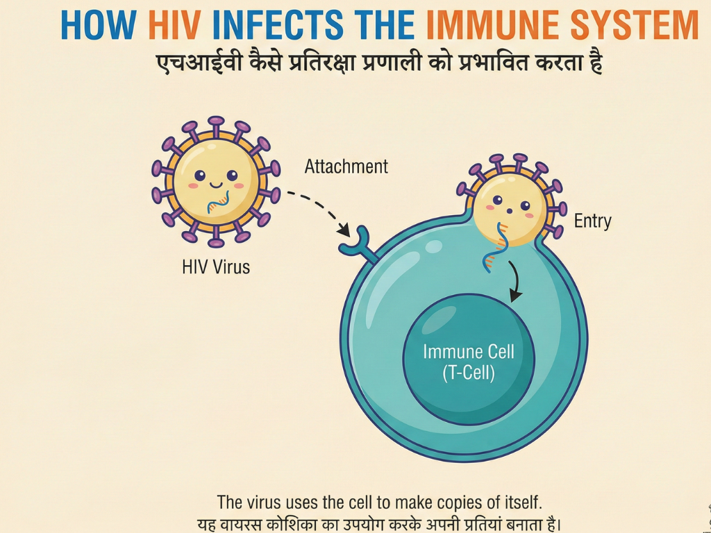 Easy diagram of how HIV affects the immune system.