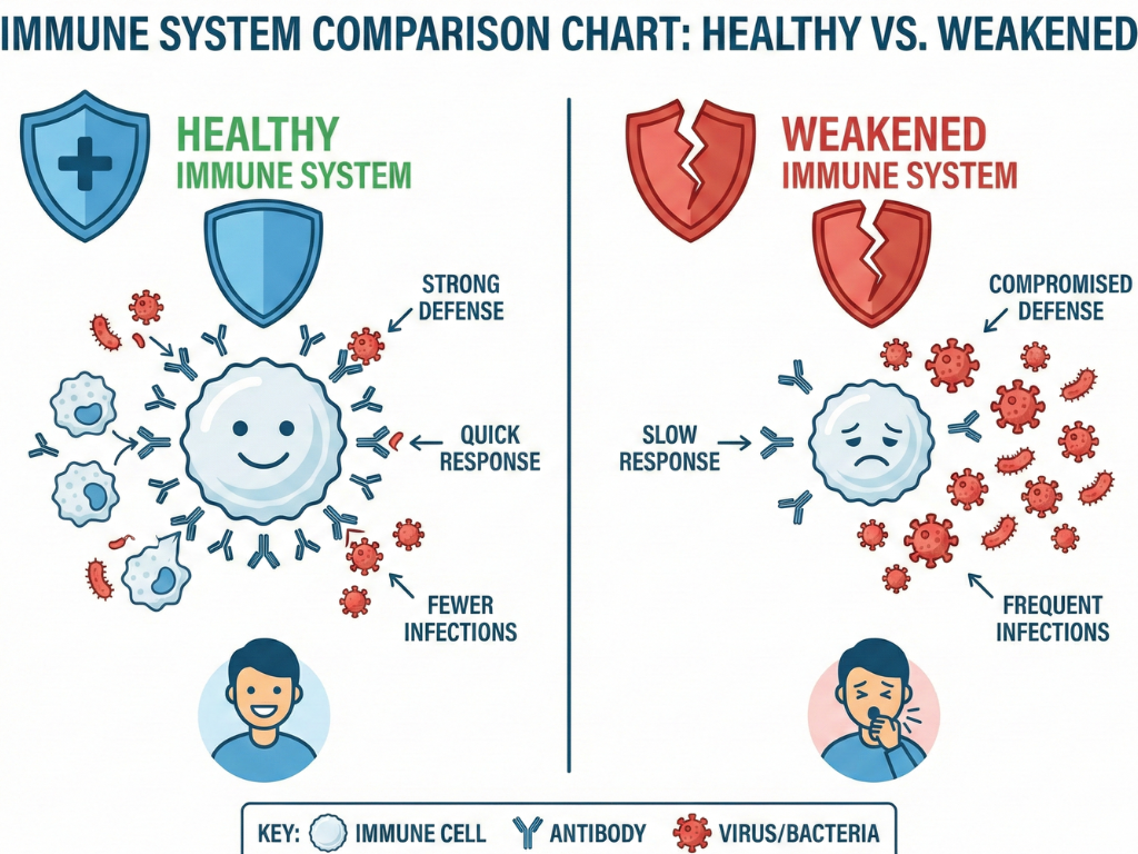 Comparison diagram showing health effects of untreated HIV.