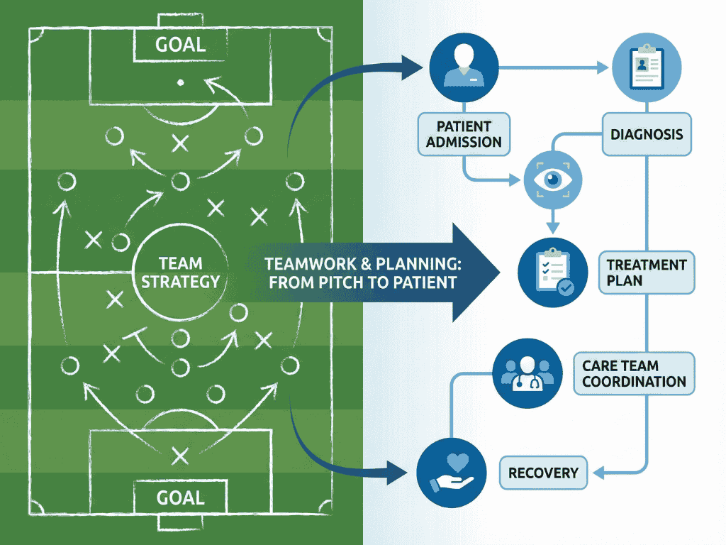 Shared values of discipline and trust between sports and healthcare.